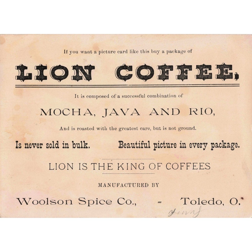 Antique Victorian Trade Card Lion Coffee Mandolin Daffodils Chromolithograph - Picture 2 of 2